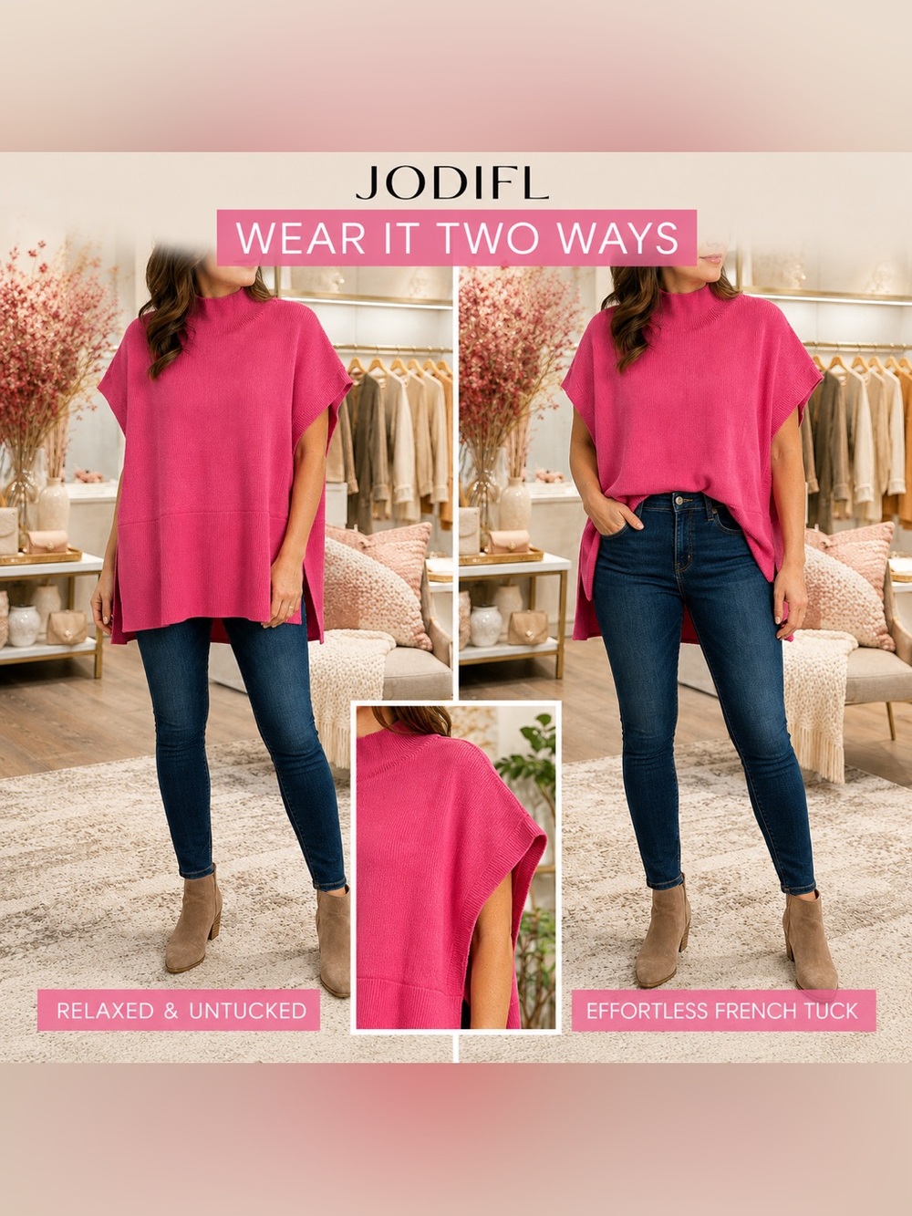 JODIFL Hot Pink over sized Sweater - Picture 1 of 6